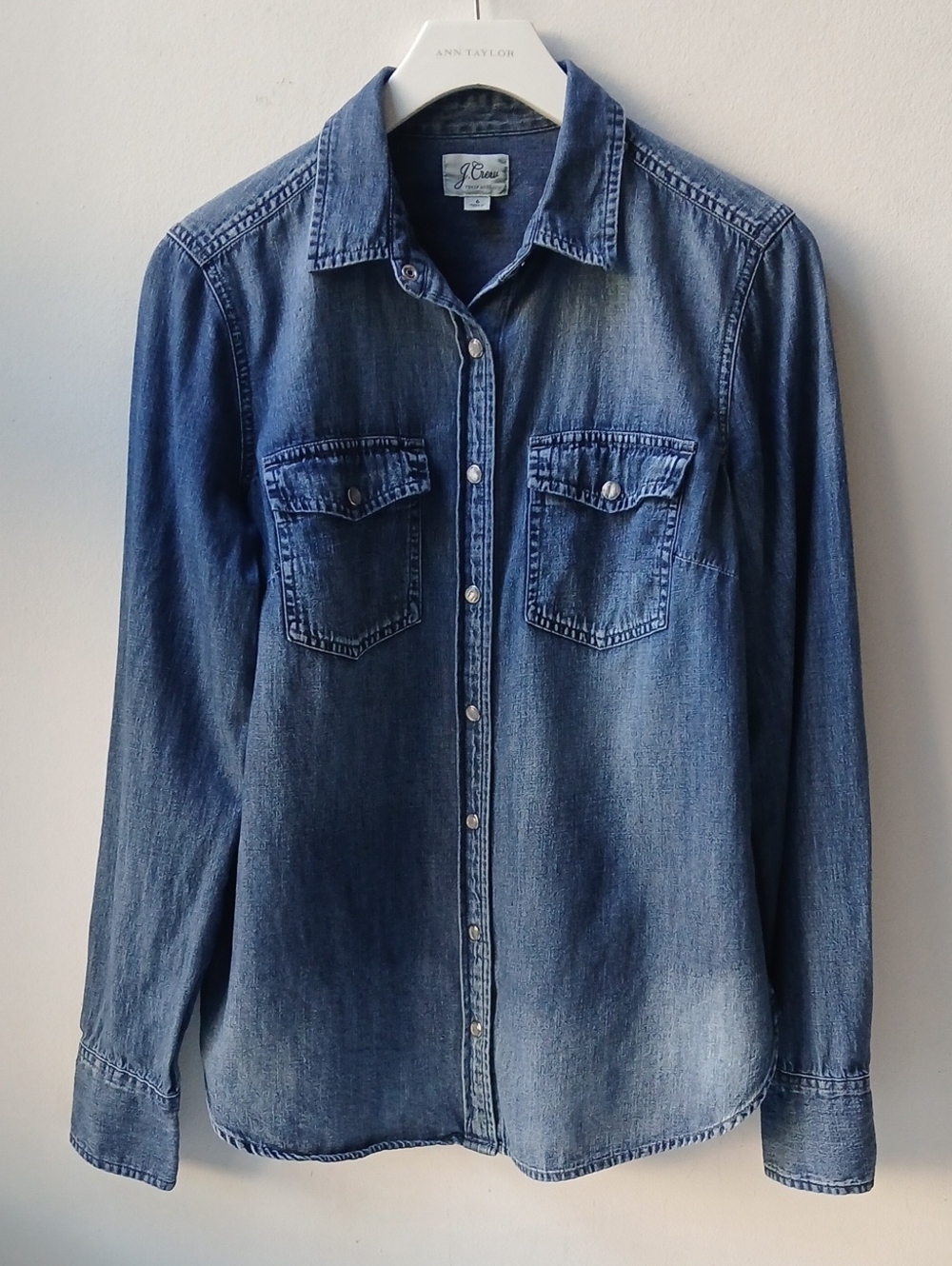 J. Crew Western Chambray Shirt Indigo Pearl Snap Women's 6